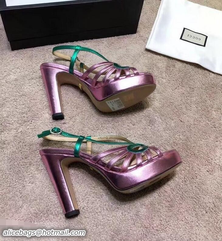 Discount Gucci Heel 10.5cm Platform 2.5cm Cut-out Bow Leather Sandals 549646 Pink/Green 2019