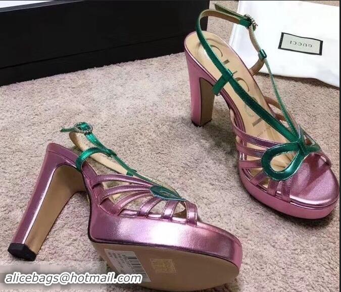 Discount Gucci Heel 10.5cm Platform 2.5cm Cut-out Bow Leather Sandals 549646 Pink/Green 2019