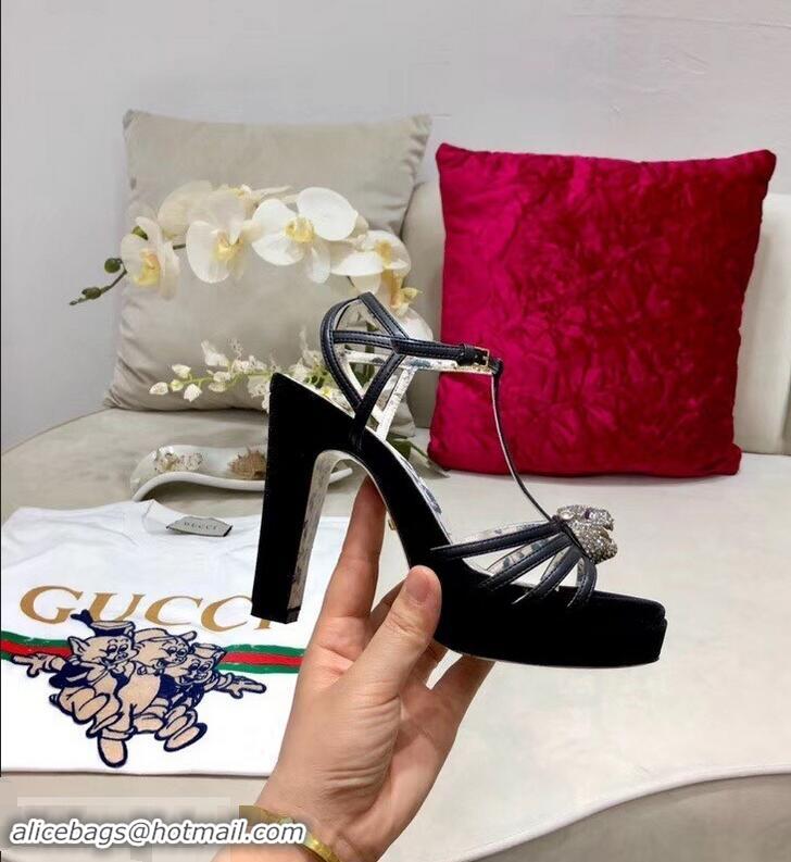 High Quality Gucci Heel 10.5cm Platform 2.5cm Feline Head Sandals Leather C96328 Black 2019