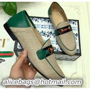 Faux Imitation Gucci Web with Horsebit Canvas Loafer C96330 Beige/Green 2019