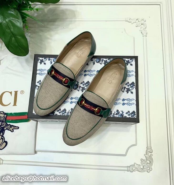 Faux Imitation Gucci Web with Horsebit Canvas Loafer C96330 Beige/Green 2019