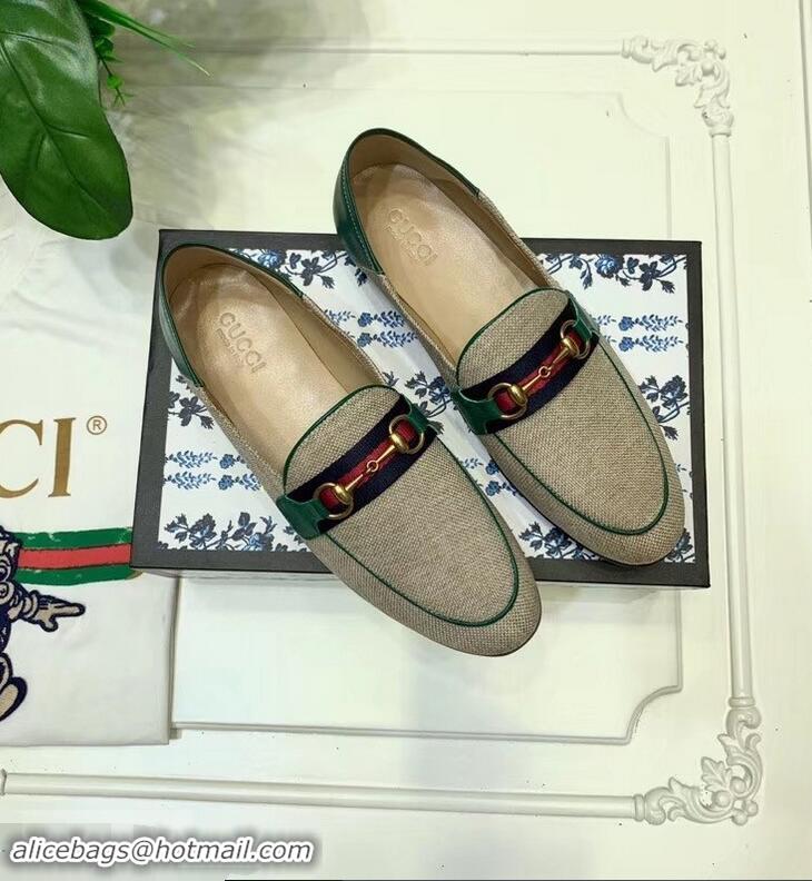 Faux Imitation Gucci Web with Horsebit Canvas Loafer C96330 Beige/Green 2019