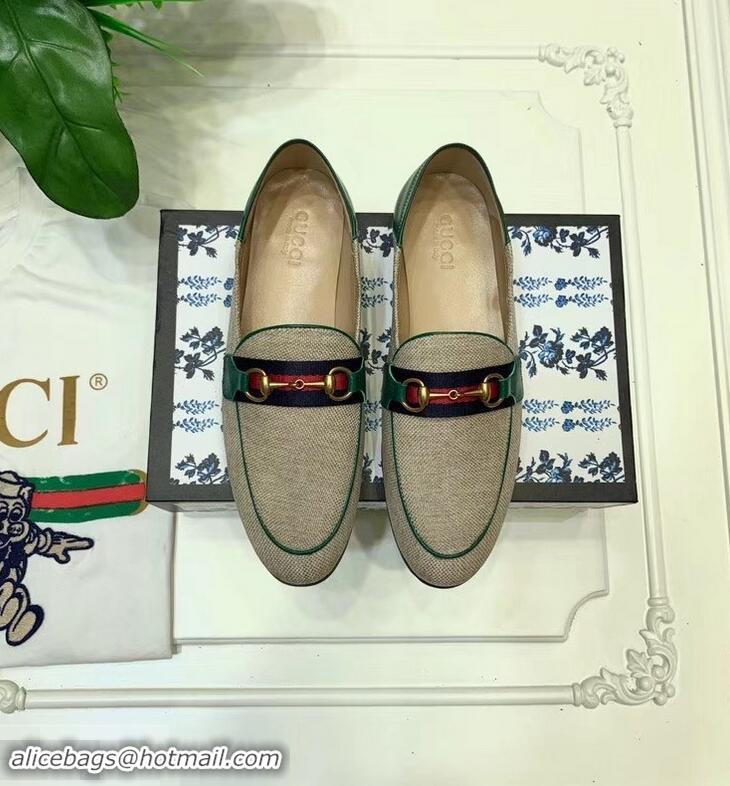 Faux Imitation Gucci Web with Horsebit Canvas Loafer C96330 Beige/Green 2019