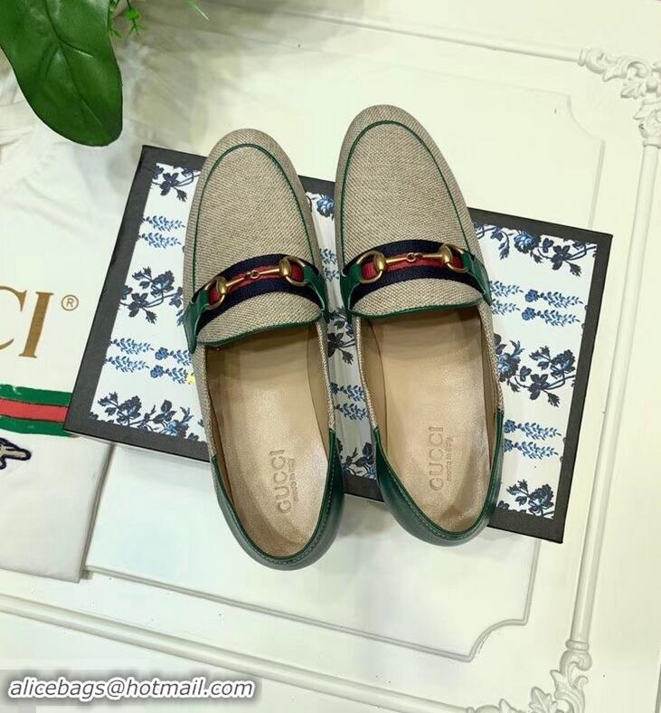 Faux Imitation Gucci Web with Horsebit Canvas Loafer C96330 Beige/Green 2019