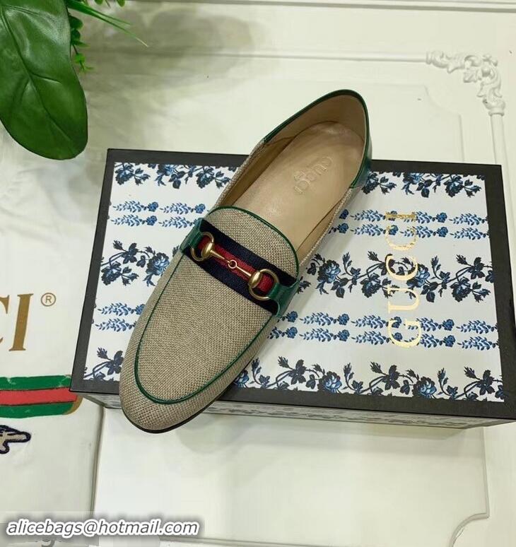 Faux Imitation Gucci Web with Horsebit Canvas Loafer C96330 Beige/Green 2019