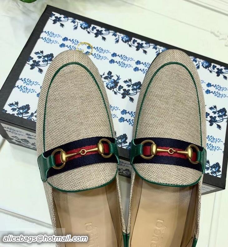 Faux Imitation Gucci Web with Horsebit Canvas Loafer C96330 Beige/Green 2019