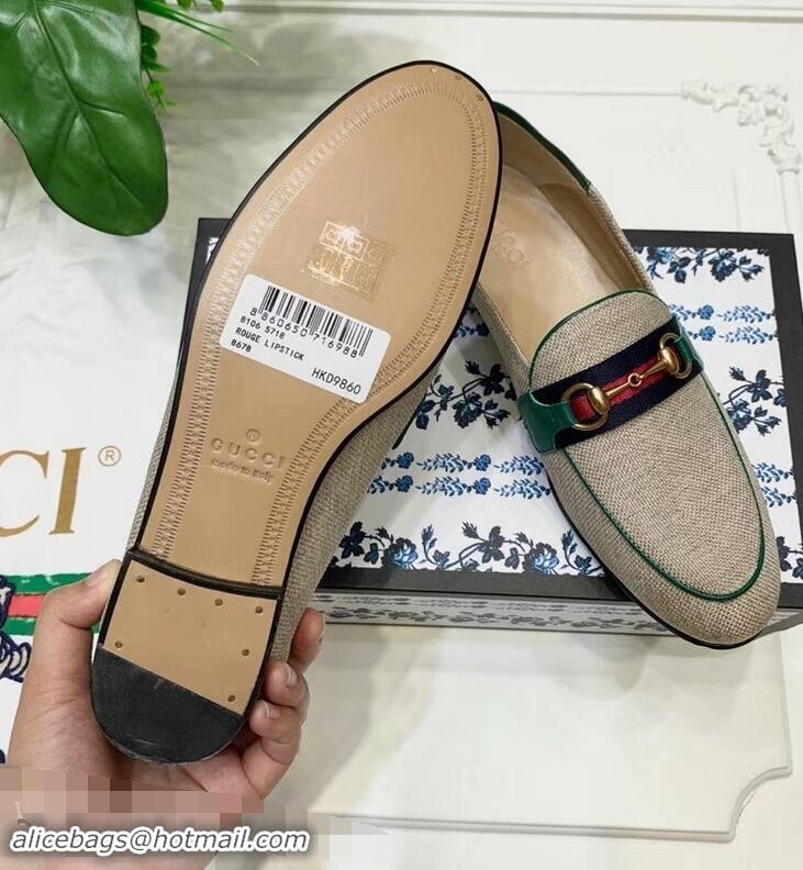 Faux Imitation Gucci Web with Horsebit Canvas Loafer C96330 Beige/Green 2019