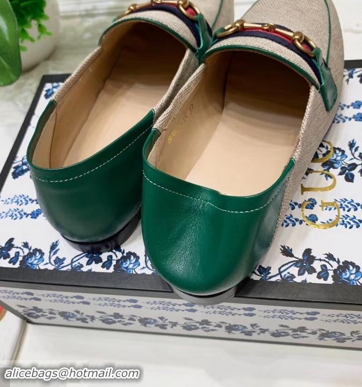 Faux Imitation Gucci Web with Horsebit Canvas Loafer C96330 Beige/Green 2019