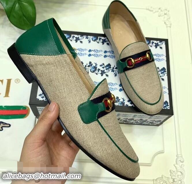 Faux Imitation Gucci Web with Horsebit Canvas Loafer C96330 Beige/Green 2019