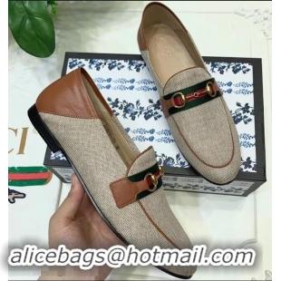 Luxury Classic Gucci Web with Horsebit Canvas Loafer C96330 Beige/Brown 2019