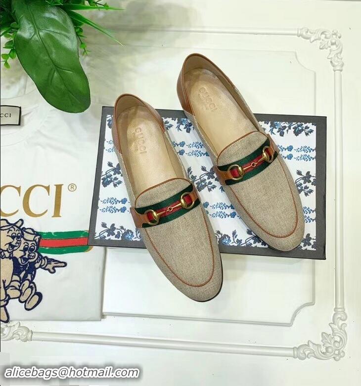 Luxury Classic Gucci Web with Horsebit Canvas Loafer C96330 Beige/Brown 2019