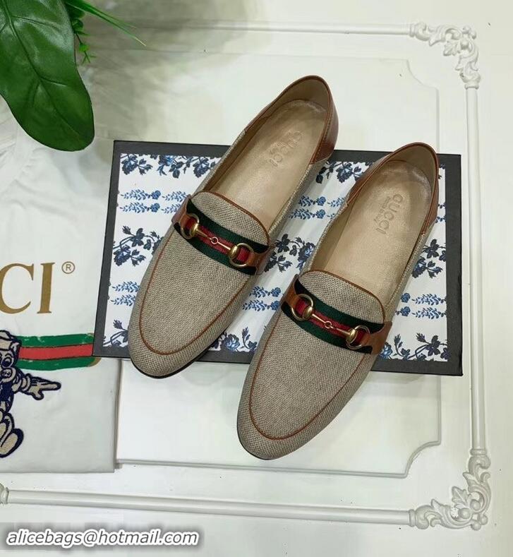 Luxury Classic Gucci Web with Horsebit Canvas Loafer C96330 Beige/Brown 2019