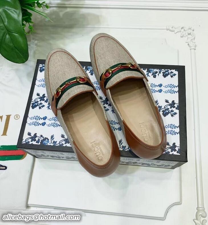 Luxury Classic Gucci Web with Horsebit Canvas Loafer C96330 Beige/Brown 2019