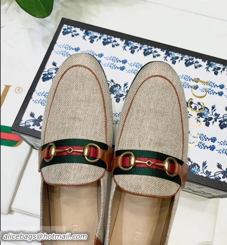 Luxury Classic Gucci Web with Horsebit Canvas Loafer C96330 Beige/Brown 2019