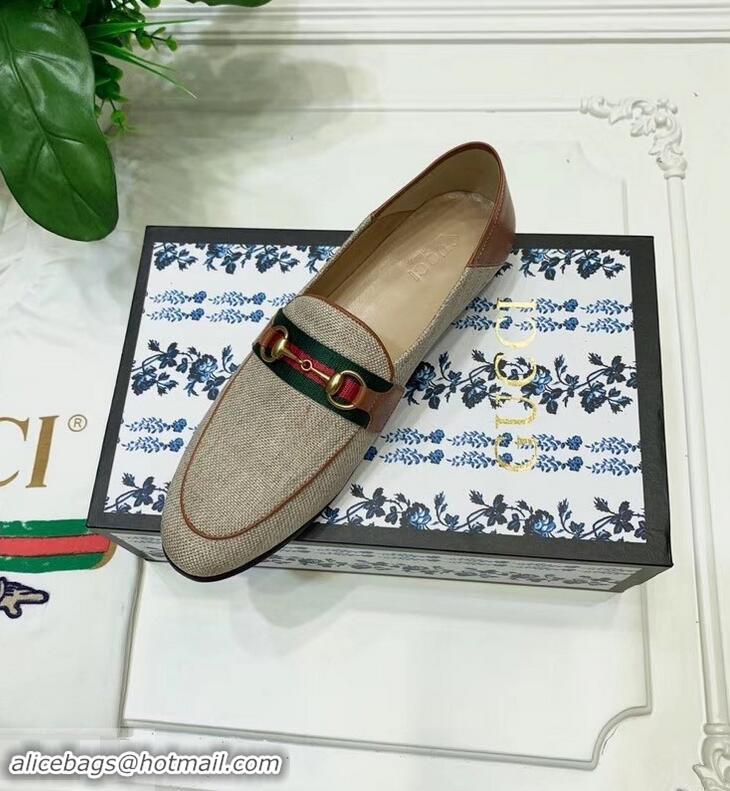 Luxury Classic Gucci Web with Horsebit Canvas Loafer C96330 Beige/Brown 2019