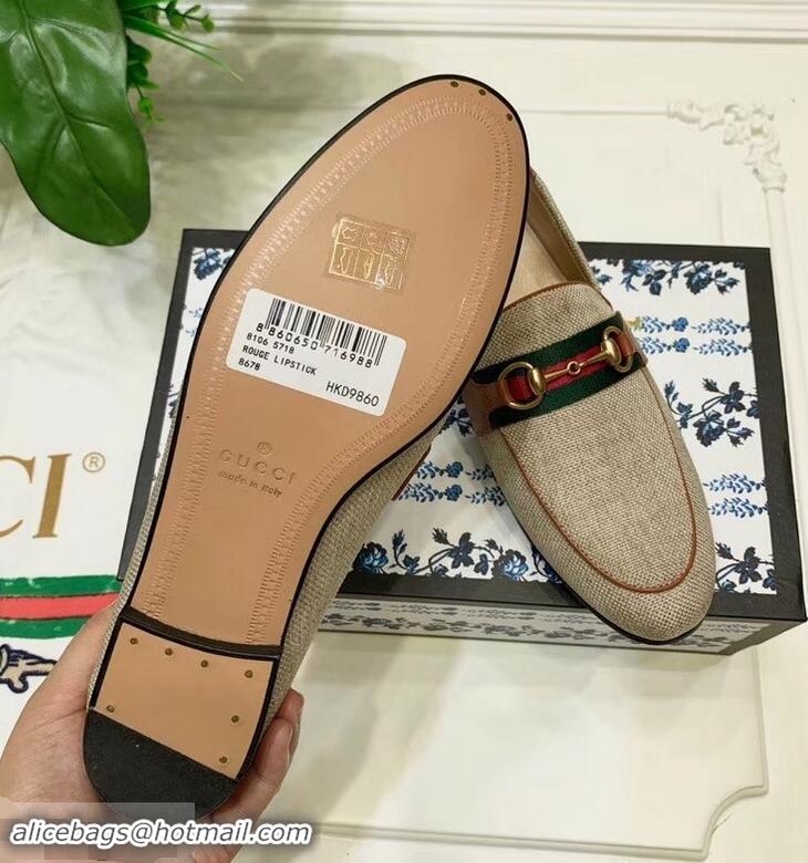 Luxury Classic Gucci Web with Horsebit Canvas Loafer C96330 Beige/Brown 2019