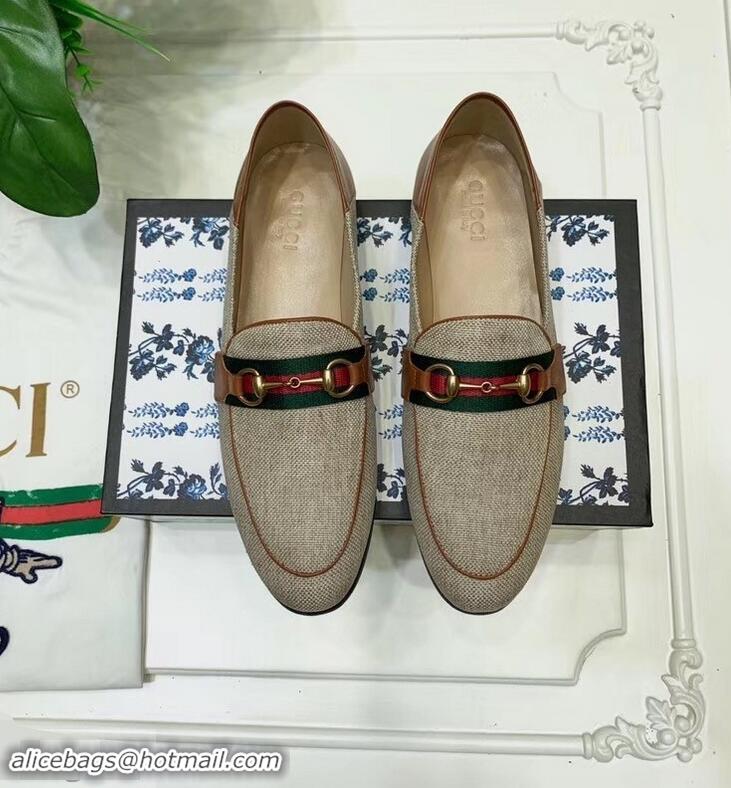 Luxury Classic Gucci Web with Horsebit Canvas Loafer C96330 Beige/Brown 2019