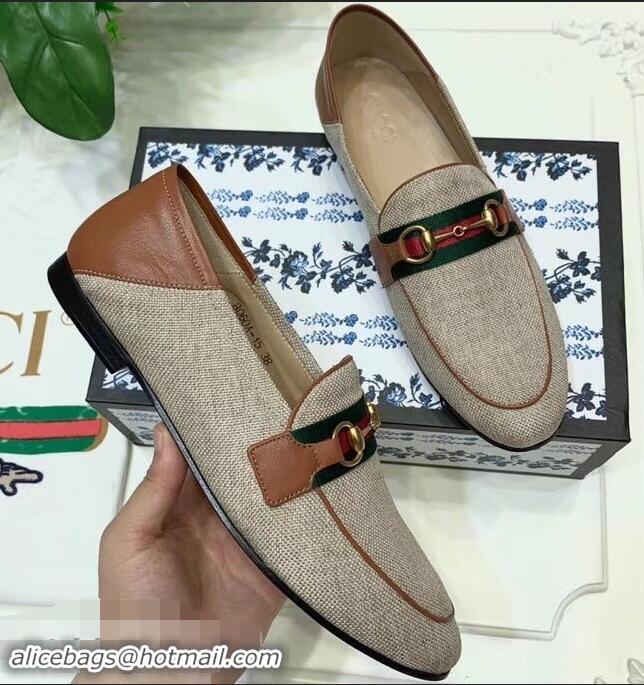 Luxury Classic Gucci Web with Horsebit Canvas Loafer C96330 Beige/Brown 2019