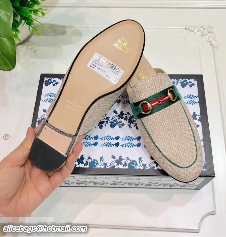 Best Quality Gucci Web with Horsebit Princetown Canvas Slipper C96332 Beige/Green 2019