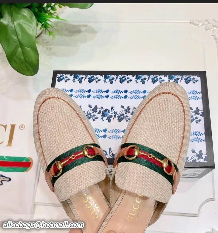 Hot Sell Gucci Web with Horsebit Princetown Canvas Slipper C96332 Beige/Brown 2019