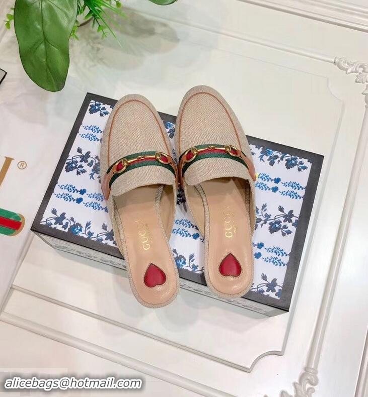 Hot Sell Gucci Web with Horsebit Princetown Canvas Slipper C96332 Beige/Brown 2019