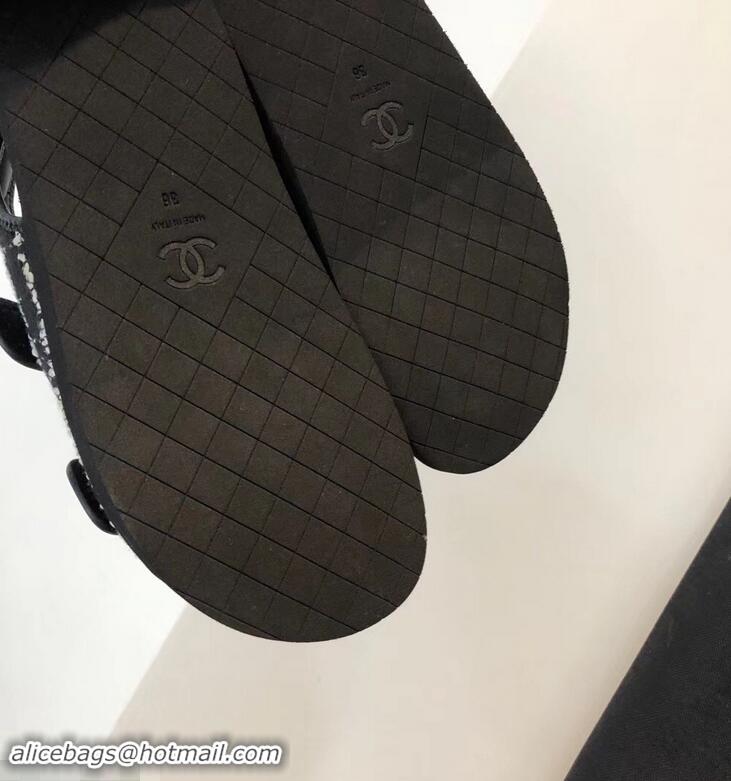 Top Sell Chanel Tweed CC Logo Magic Loop Sandals G34726 Black 2019