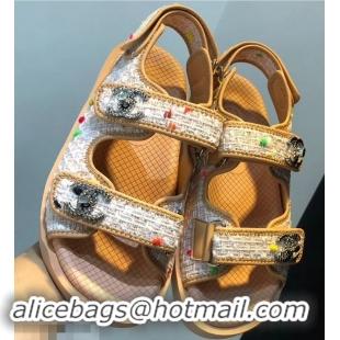 Buy Cheap Chanel Tweed CC Logo Magic Loop Sandals G34726 Beige 01 2019