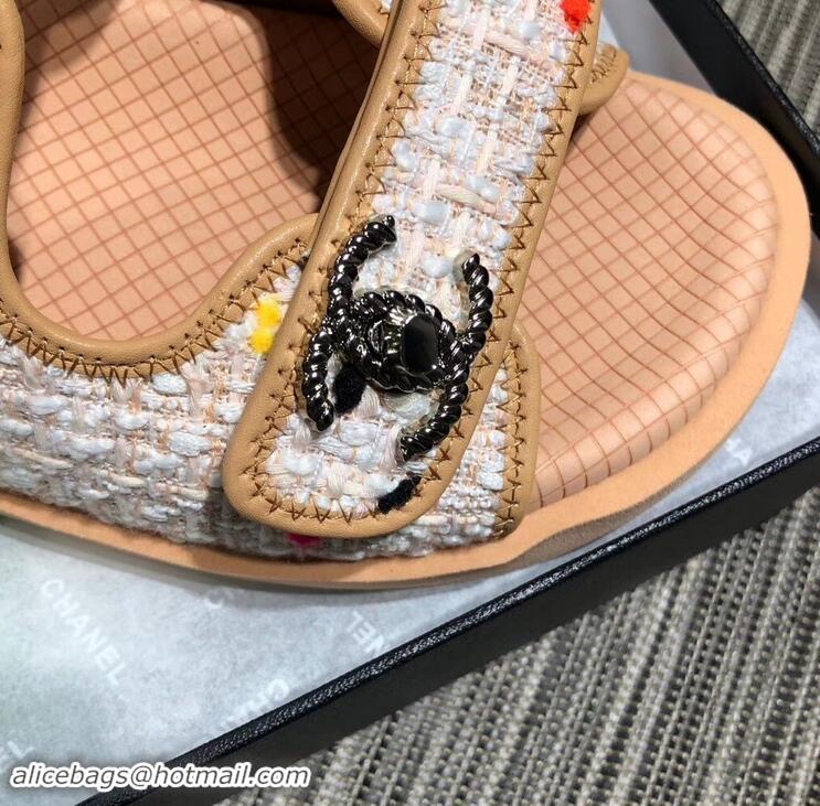 Buy Cheap Chanel Tweed CC Logo Magic Loop Sandals G34726 Beige 01 2019