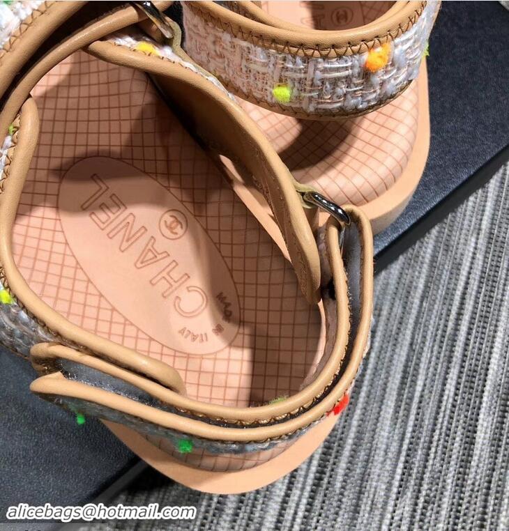 Buy Cheap Chanel Tweed CC Logo Magic Loop Sandals G34726 Beige 01 2019