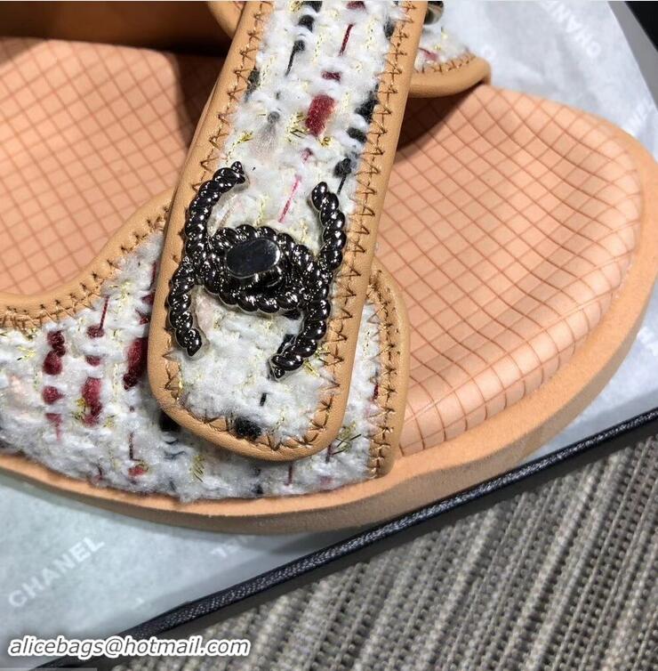 Best Imitation Chanel Tweed CC Logo Magic Loop Sandals G34726 Beige 02 2019