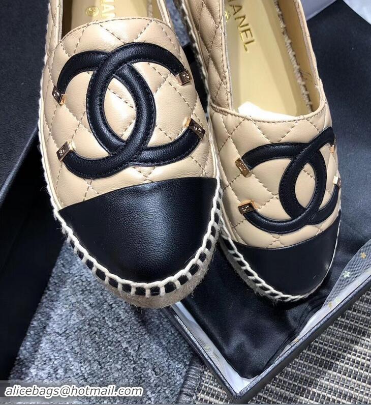 Fashion Knockoffs Chanel CC Filigree Espadrilles C95315 Beige/Black 2019