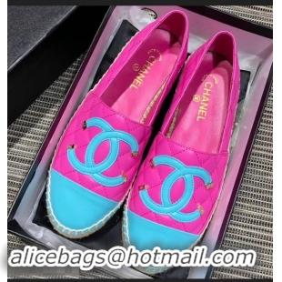 Ladies New Fashion Chanel CC Filigree Espadrilles C95315 Fuchsia/Sky Blue 2019