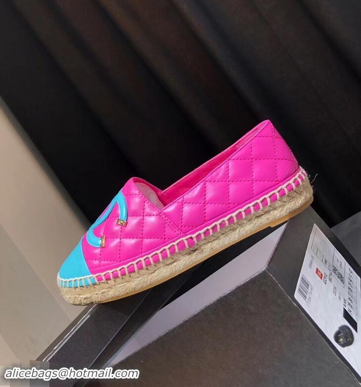 Ladies New Fashion Chanel CC Filigree Espadrilles C95315 Fuchsia/Sky Blue 2019