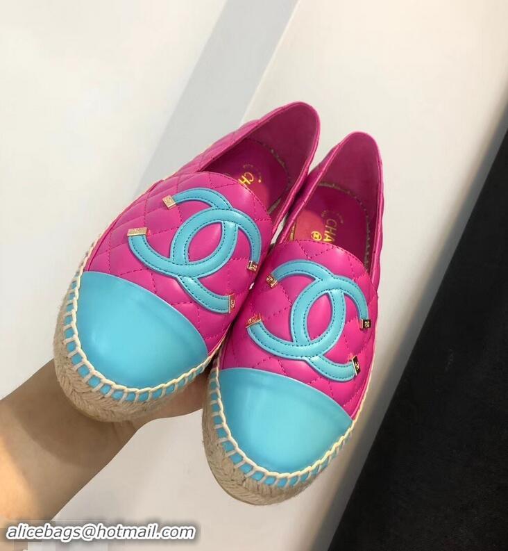 Ladies New Fashion Chanel CC Filigree Espadrilles C95315 Fuchsia/Sky Blue 2019