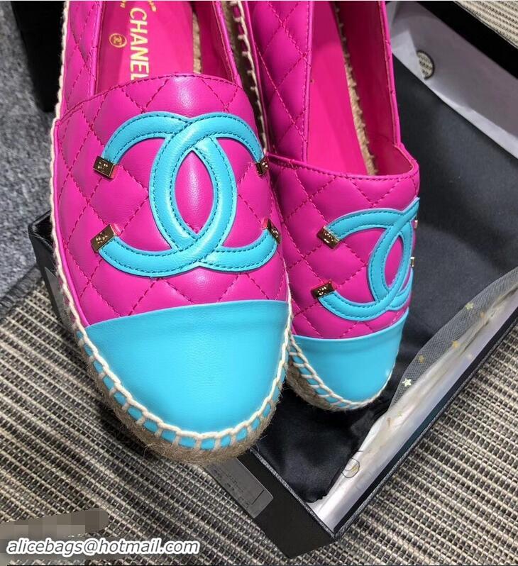 Ladies New Fashion Chanel CC Filigree Espadrilles C95315 Fuchsia/Sky Blue 2019