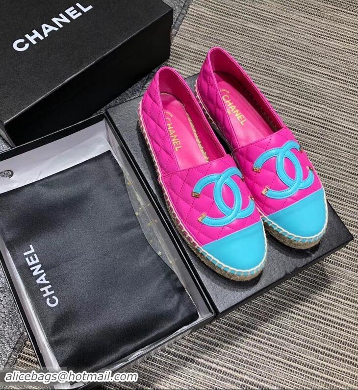 Ladies New Fashion Chanel CC Filigree Espadrilles C95315 Fuchsia/Sky Blue 2019