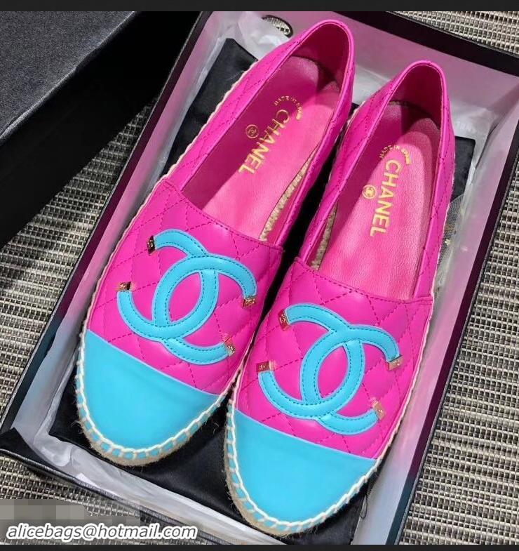 Ladies New Fashion Chanel CC Filigree Espadrilles C95315 Fuchsia/Sky Blue 2019