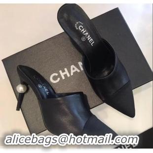 New Cheapest Chanel Pearl Heel 8.5cm Mules G32100 Black 2019