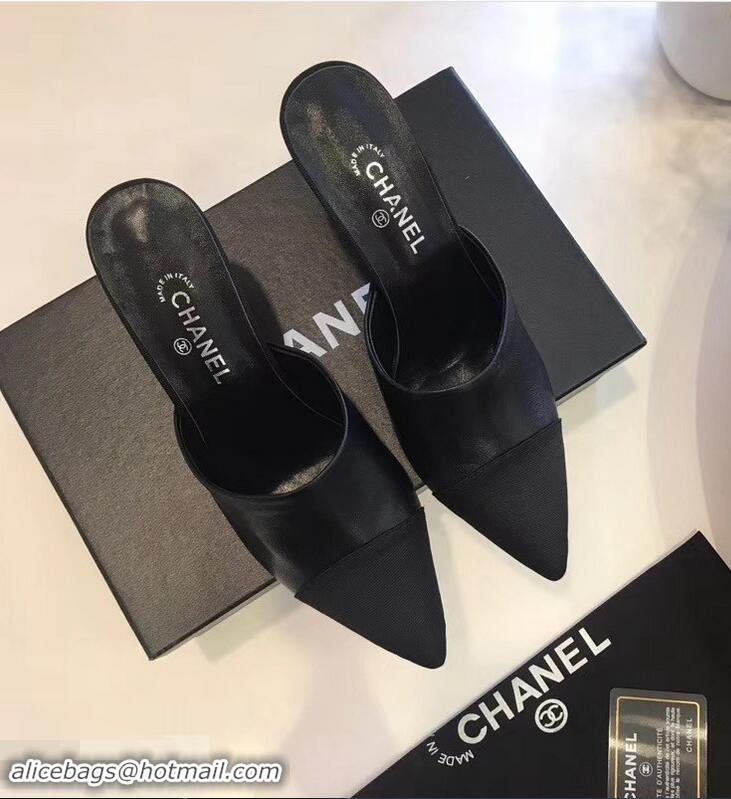 New Cheapest Chanel Pearl Heel 8.5cm Mules G32100 Black 2019