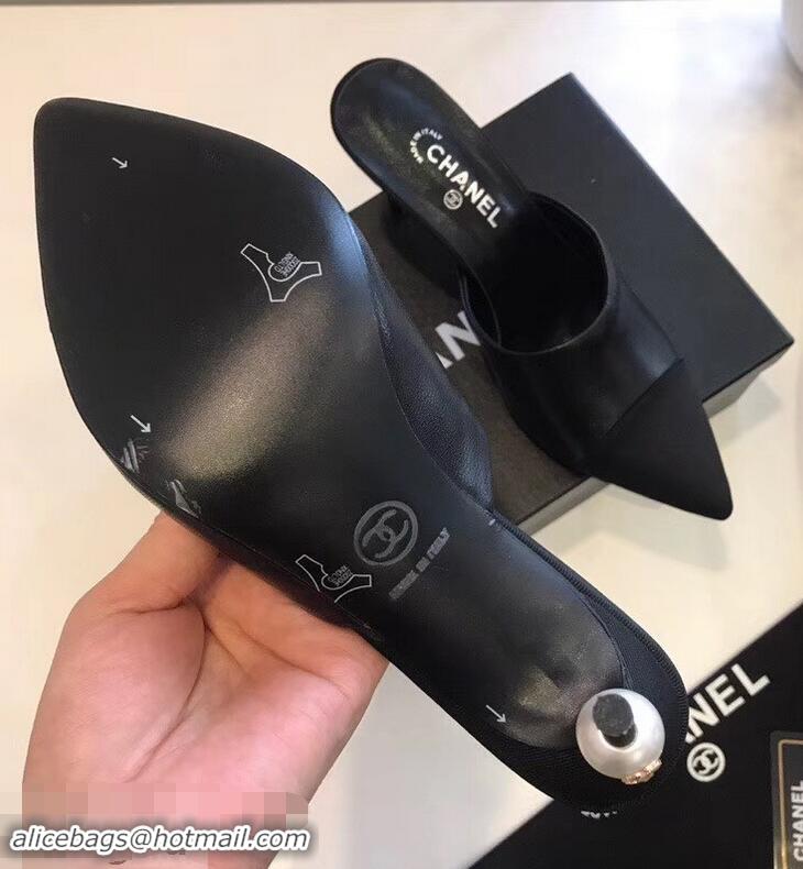 New Cheapest Chanel Pearl Heel 8.5cm Mules G32100 Black 2019