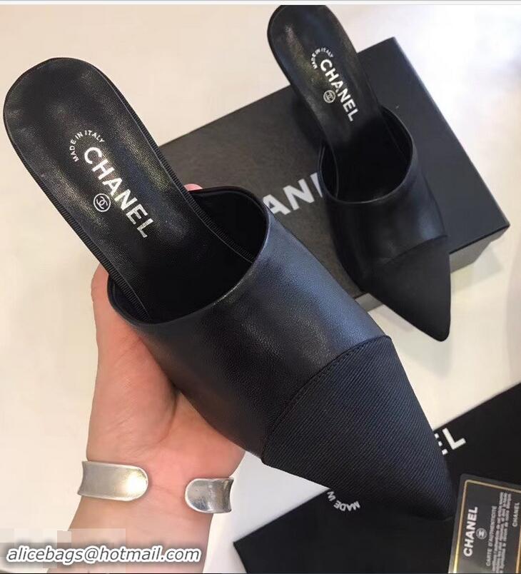 New Cheapest Chanel Pearl Heel 8.5cm Mules G32100 Black 2019