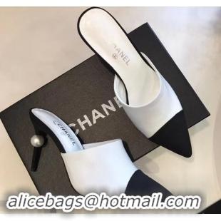 Inexpensive Chanel Pearl Heel 8.5cm Mules G32100 White 2019