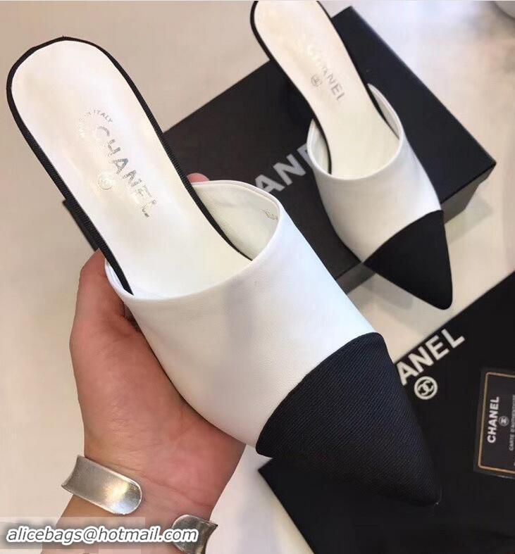 Inexpensive Chanel Pearl Heel 8.5cm Mules G32100 White 2019