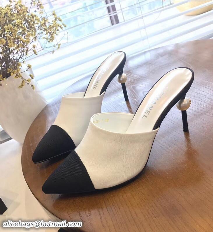 Inexpensive Chanel Pearl Heel 8.5cm Mules G32100 White 2019