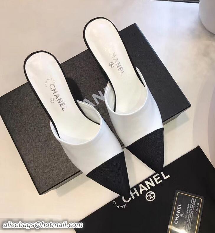 Inexpensive Chanel Pearl Heel 8.5cm Mules G32100 White 2019