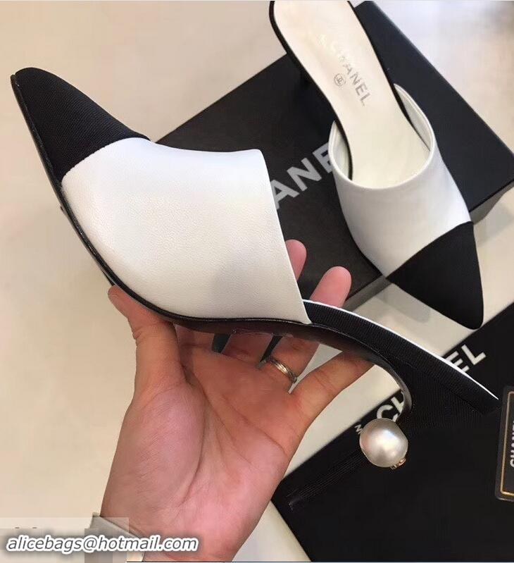 Inexpensive Chanel Pearl Heel 8.5cm Mules G32100 White 2019