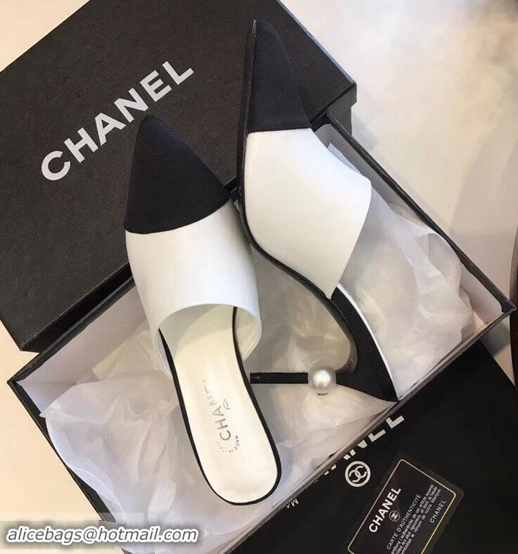 Inexpensive Chanel Pearl Heel 8.5cm Mules G32100 White 2019