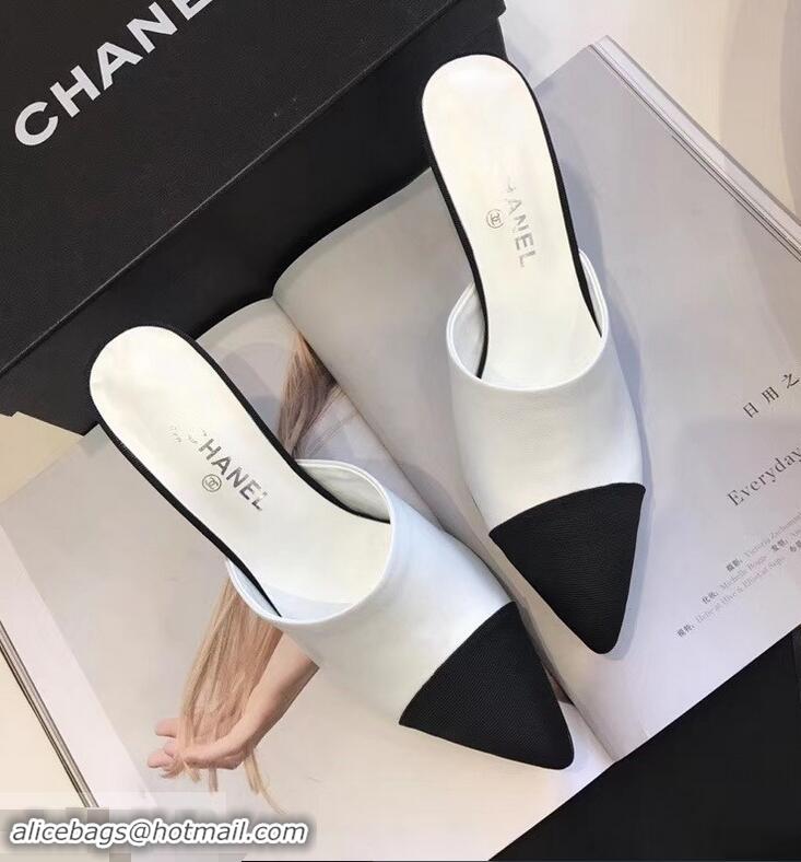 Inexpensive Chanel Pearl Heel 8.5cm Mules G32100 White 2019