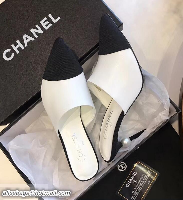 Inexpensive Chanel Pearl Heel 8.5cm Mules G32100 White 2019