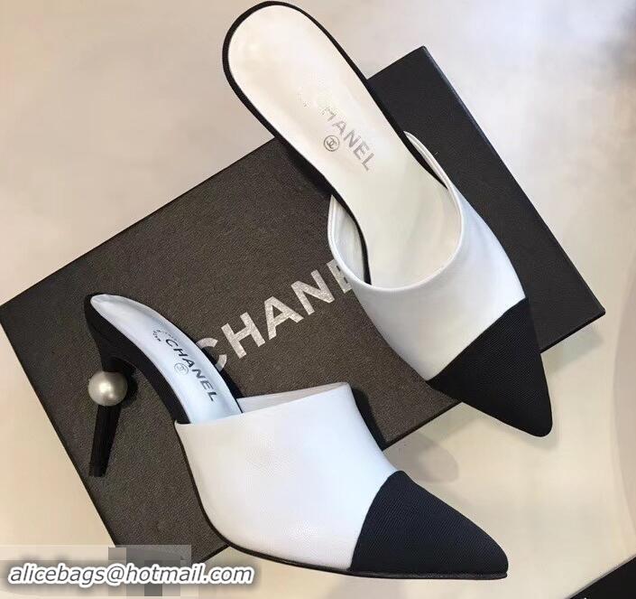 Inexpensive Chanel Pearl Heel 8.5cm Mules G32100 White 2019